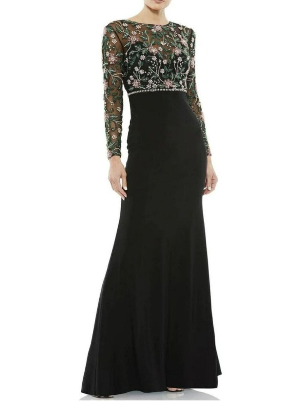 Mac Duggal Embellished Floral Black Formal Evening Gown Sz 16 NWT